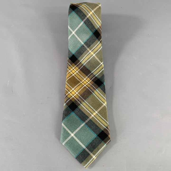 O'CONNELL'S Blue Yellow Plaid Wool Tie