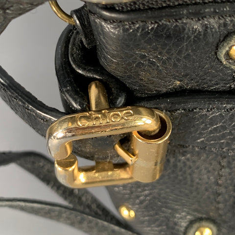 CHLOE Paddington Clutch Black Gold Pebble Grain Leather Handbag