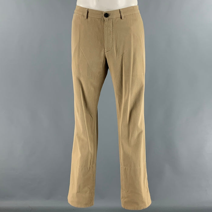 LOEWE Size 34 Khaki Solid Cotton Button Fly Dress Pants