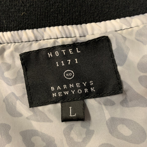 BARNEYS NEW YORK Size L Black Embroidery Polyester Bomber Jacket