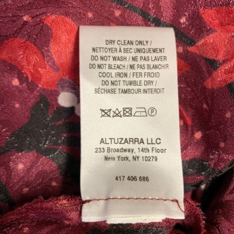 ALTUZARRA Size 0 Burgundy Black White Silk Floral Blouse