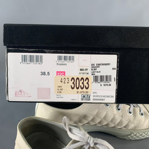 CHANEL Size 8.5 Grey Canvas Quilted Leather Trim Lace Up Sneakers