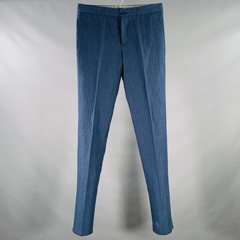 MASSIMO ALBA Size 34 Navy Herringbone Linen Cotton Flat Front Dress Pants
