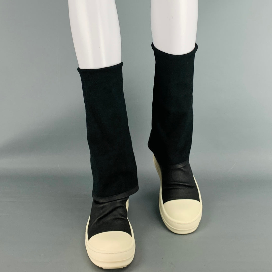 RICK OWENS Taille 6 Noir Blanc Cuir Pull On Stocking Boots