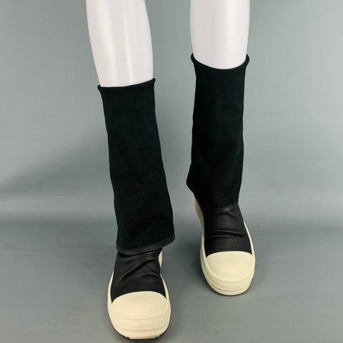 RICK OWENS Talla 6 Botas medias sin cordones de cuero blanco y negro