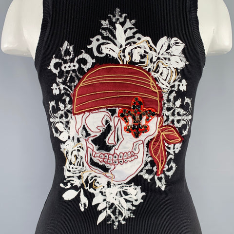 PLUSH Size S Black Multi Color Cotton Aplique Tank Casual Top
