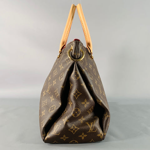 LOUIS VUITTON Pallas Brown Beige Red Monogram Coated Canvas Shoulder Handbag