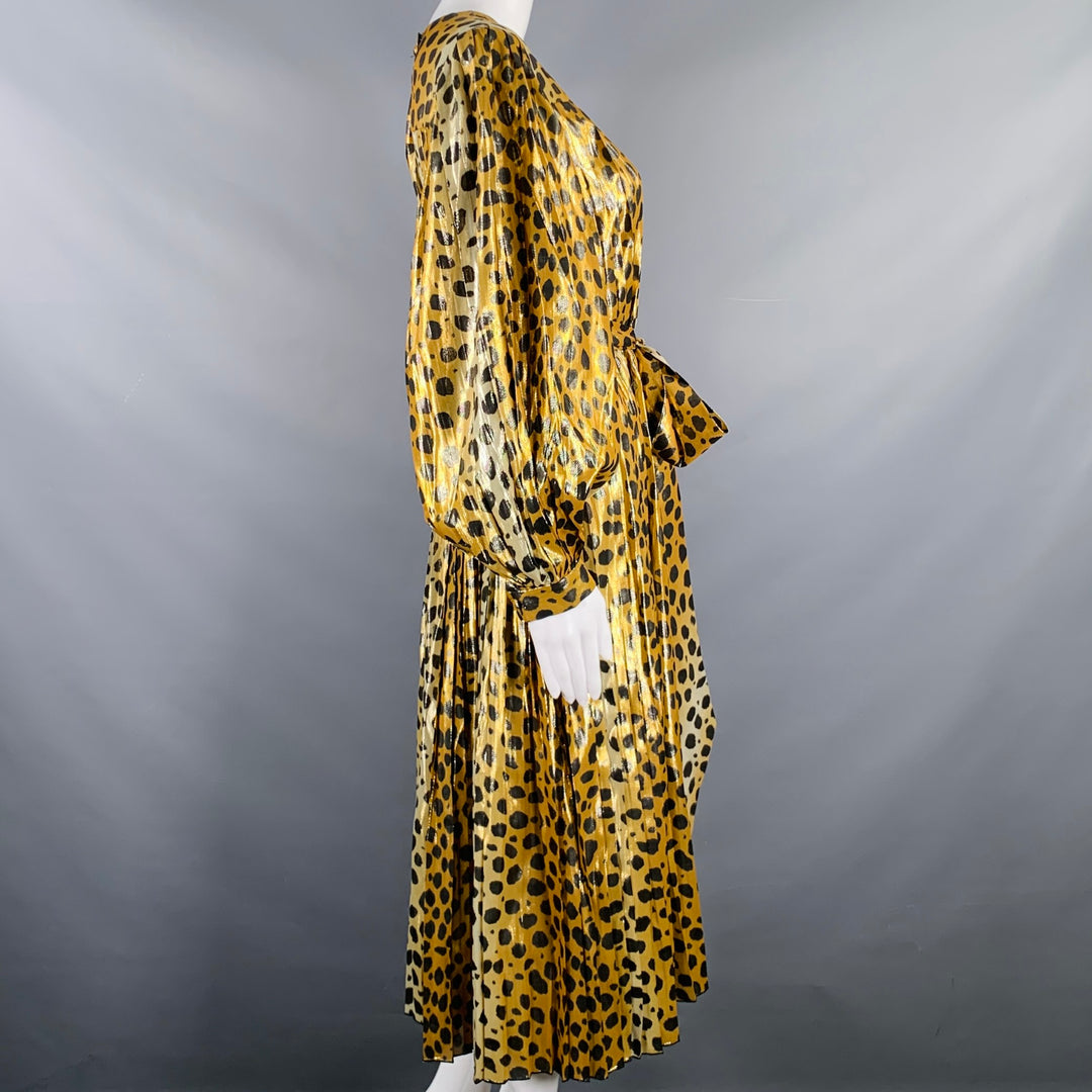 MARC JACOBS Size 0 Gold Black Silk Metallic Animal Print Pleated Dress Sui Generis Designer Consignment MARC JACOBS Size 0 Gold Black Silk Metallic Animal Print Pleated Dress Sui Generis Designer Consignment