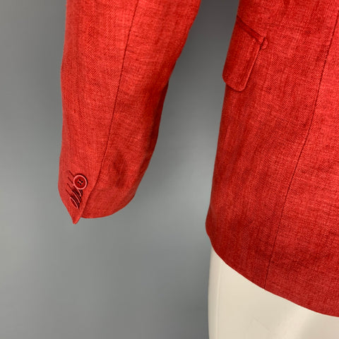 BRUCE FIELD Size 40 Red Herringbone Linen Single Breasted Sport Coat