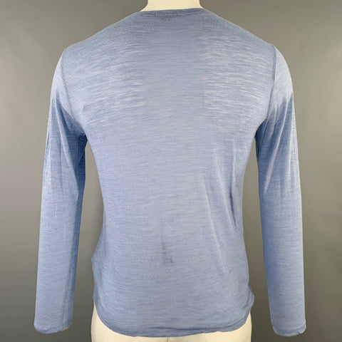 THEORY Size L Blue Virgin Wool Blend Henley Long Sleeve T-shirt