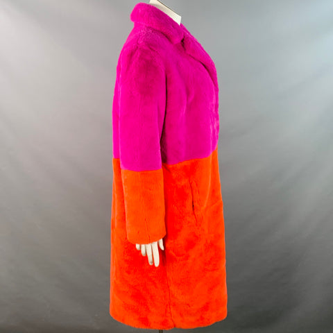 STAND STUDIO Size L Maribel Magenta Orange Color Block Faux Fur Coat