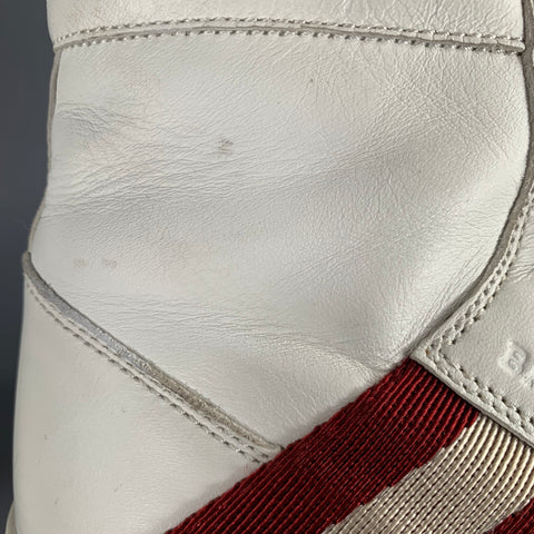 BALLY Size 8.5 -Oldani- White Red Ribbon Trim Leather High Top Sneakers