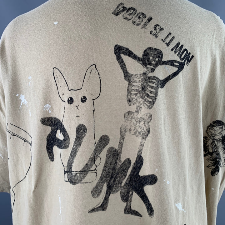 R13 Size M Stamp Khaki Black Cotton Punk Short Sleeve T-shirt