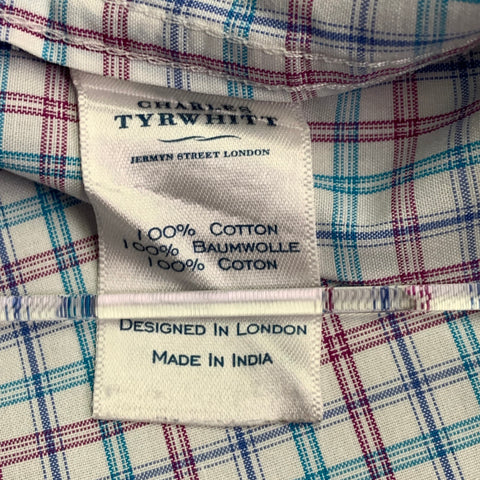 CHARLES TYRWHITT Size XL White Red Blue Checkered Cotton Long Sleeve Shirt