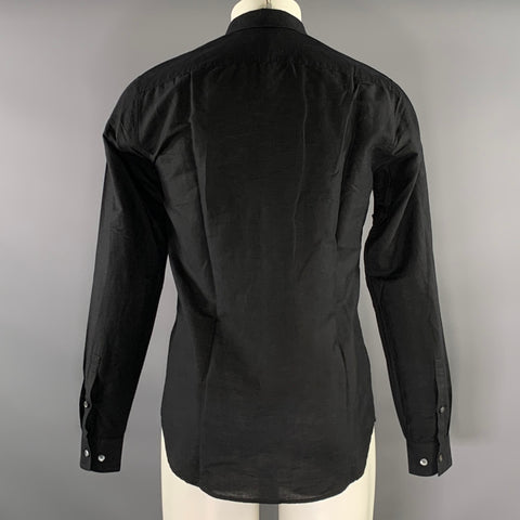THEORY Size M Black Solid Linen Cotton Wool Pointed Collar Long Sleeve Shirt
