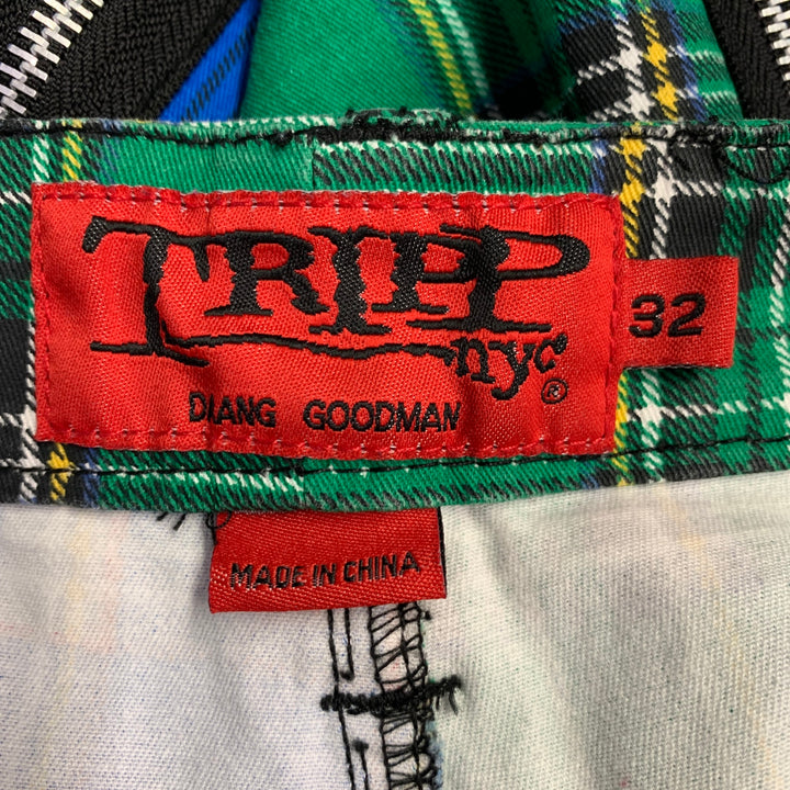 TRIPP Size 32 Green Blue Plaid Wool Bondage Punk Casual Pants