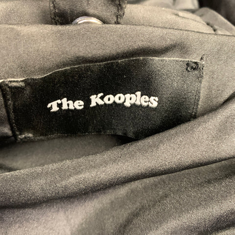 THE KOOPLES Size XL Black Polyester Leather Trim Hooded Coat