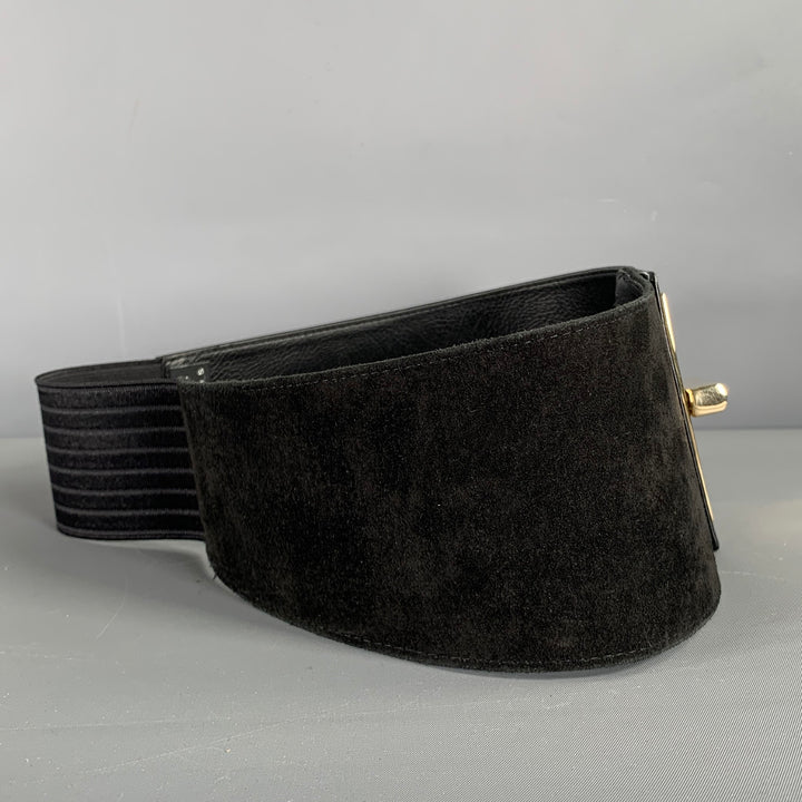 SUZI ROHER Waist Size S Black Gold Mixed Materials Suede Leather Stretch Belt
