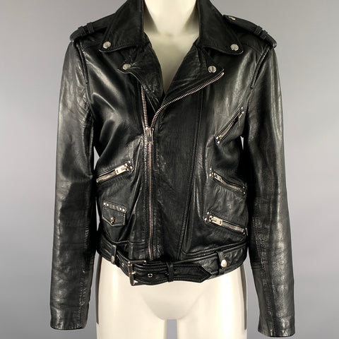 THE KOOPLES Size M Black Leather Lambskin Biker Jacket