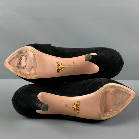PRADA Size 5 Black Suede Bow Platform Pumps