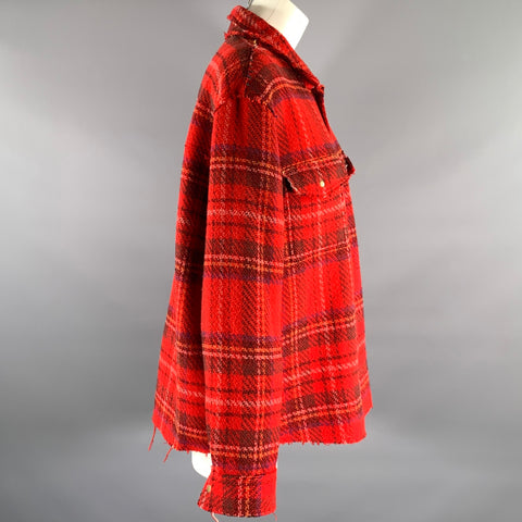 OPENING CEREMONY Size XL Red Wool Blend Plaid Jacket