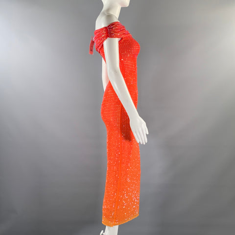SELF-PORTRAIT Size 0 Orange Pink Polyester Blend ss23-002m-p Ombre Midi Dress