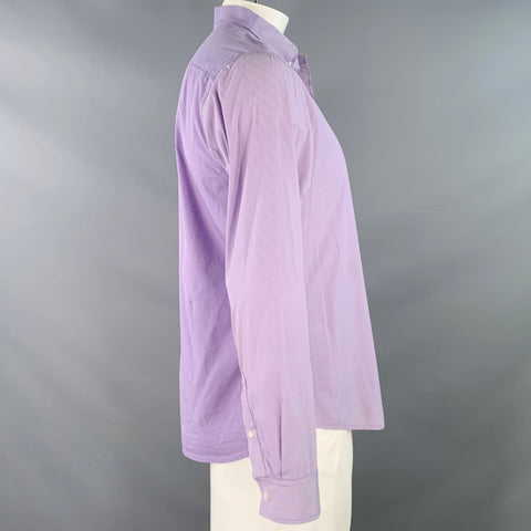 ELIE TAHARI Size XL White Lavender Stripe Checkered Cotton One Pocket Long Sleeve Shirt
