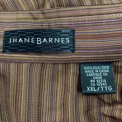 JHANE BARNES Size XXL Brown Rust Stripe Silk Long Sleeve Shirt