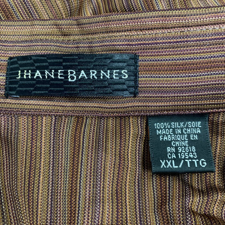 JHANE BARNES Size XXL Brown Rust Stripe Silk Long Sleeve Shirt