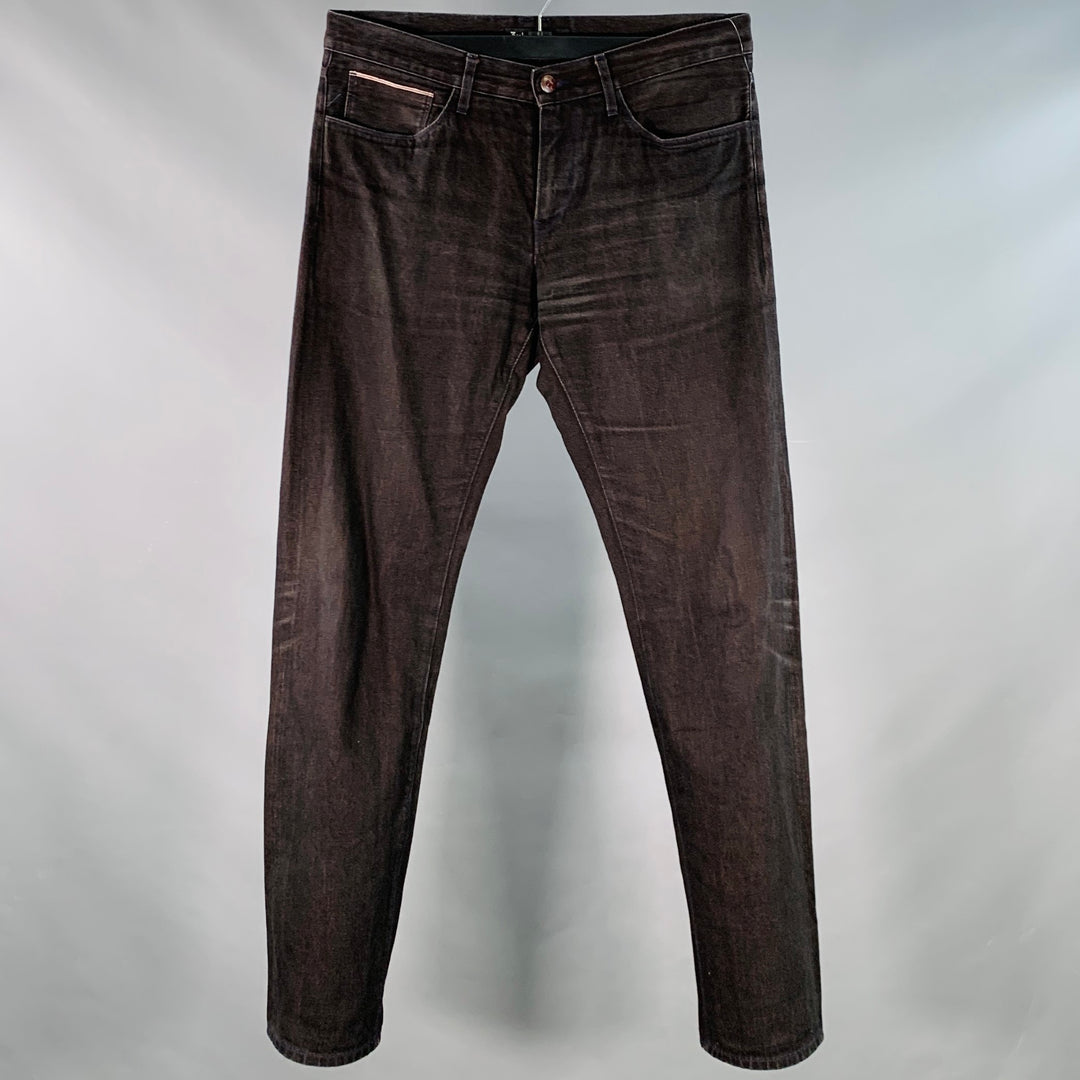 3 X 1 Size 34 Black Orange Heather Cotton Straight Selvedge Jeans