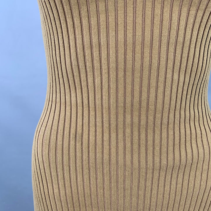 PRADA Size S Brown Cotton Rib Knit Spaghetti Straps Knee Length Dress
