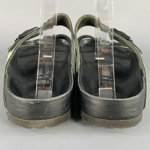 VALENTINO Size 10 Green Olive Camouflage Leather Belted Sandals