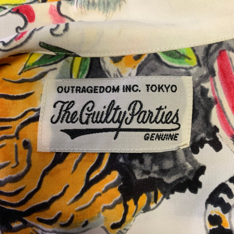 THE GUILTY PARTIES Size M White Multi-Color Tiger Print Rayon Long Sleeve Shirt