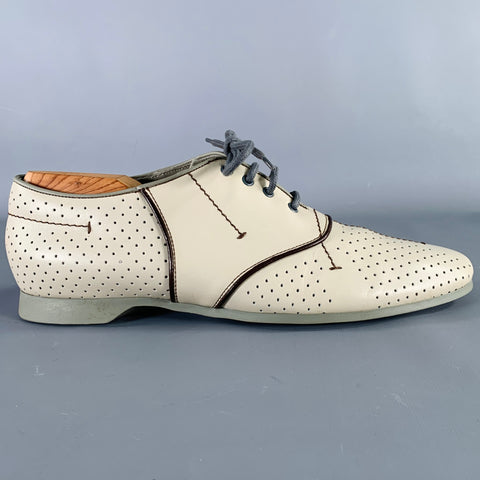 PRADA Size 7.5 Grey Brown Perforated Leather Lace-Up Shoes