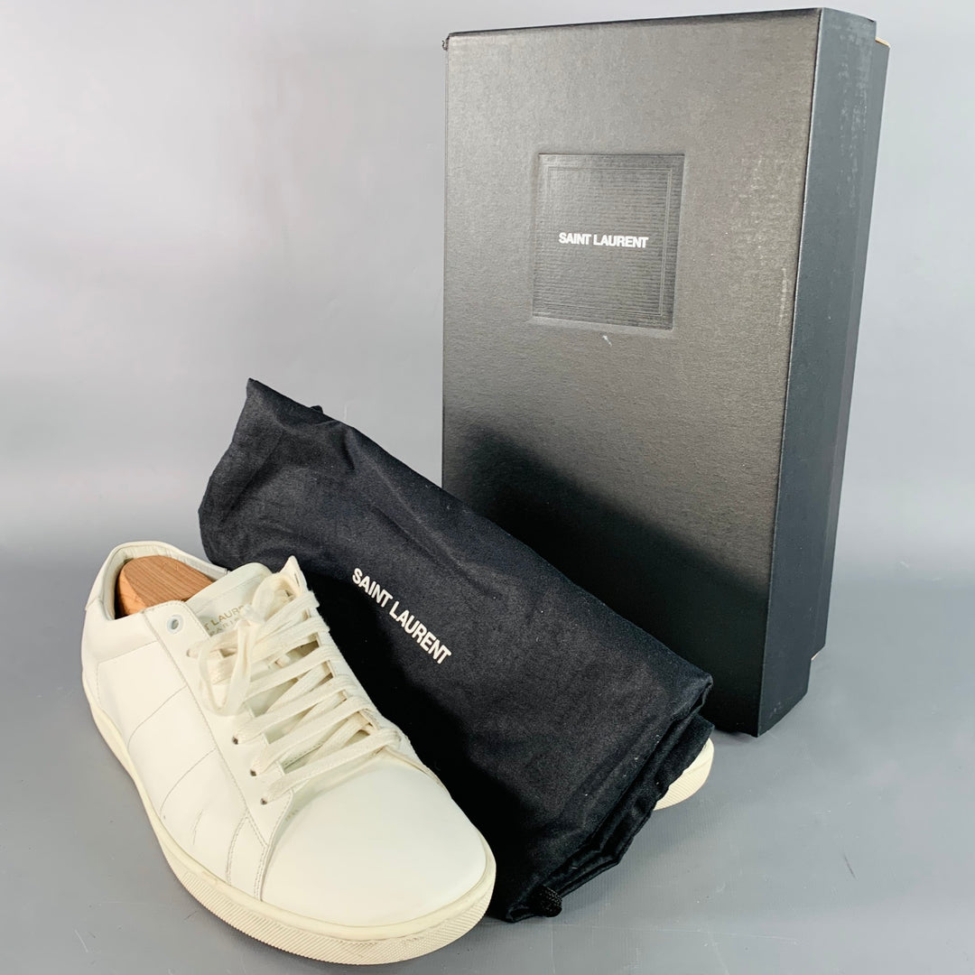 SAINT LAURENT Size 15 White Leather Low Top Lace-Up Sneakers