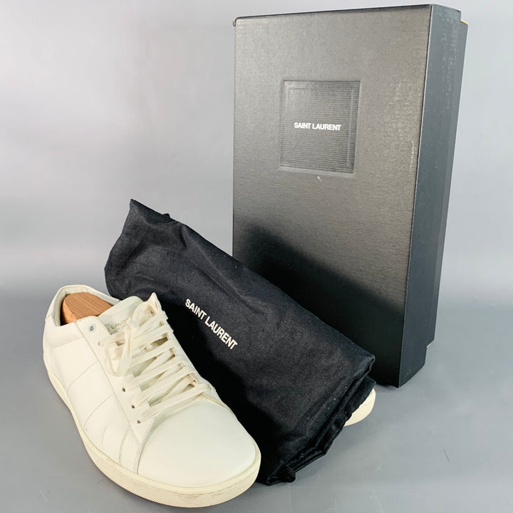 SAINT LAURENT Size 15 White Leather Low Top Lace-Up Sneakers