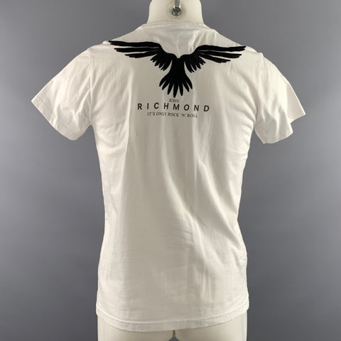 JOHN RICHMOND Size S White Black Embroidery Cotton Crew Neck T shirt