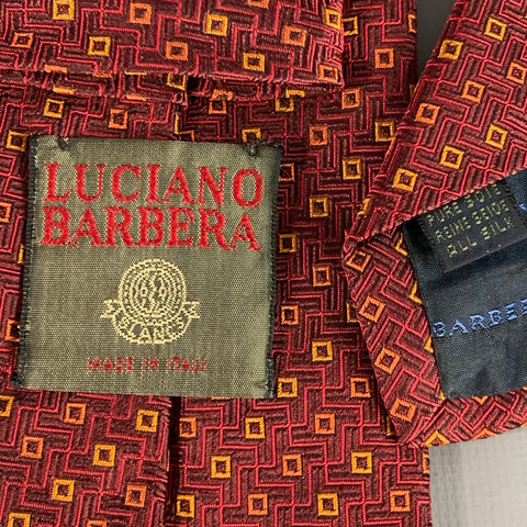 LUCIANO BARBERA Burgundy Red Orange Geometric Jacquard Silk Tie