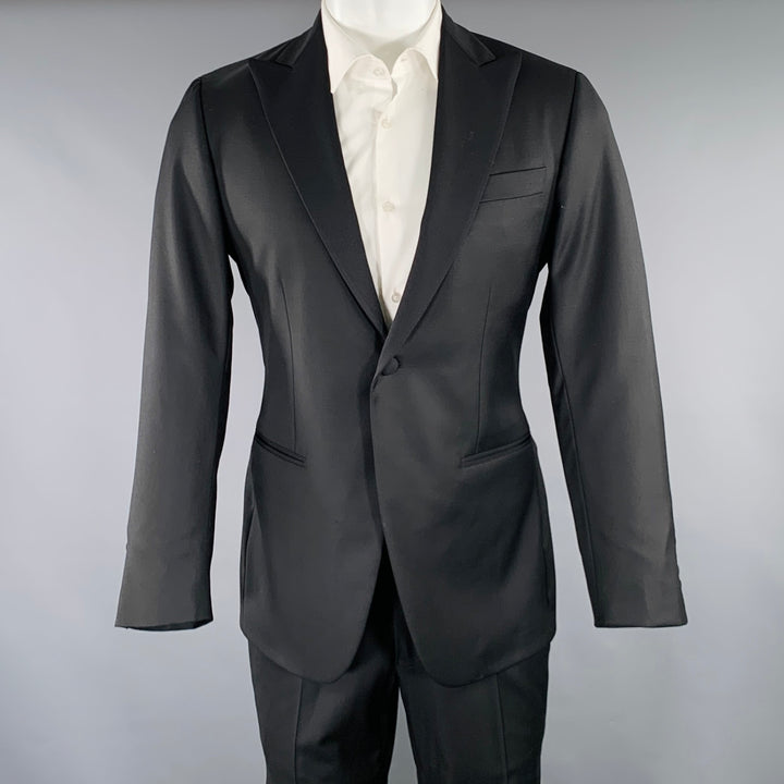 PHINEAS COLE Size 38 Black Wool Peak Lapel Tuxedo