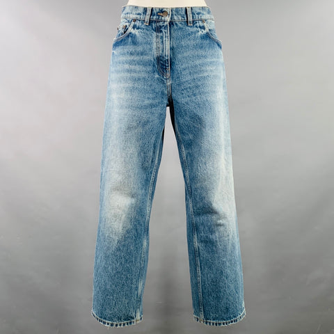 PRADA Size 25 Blue Cotton Washed Wide Leg Boyfriend Jeans