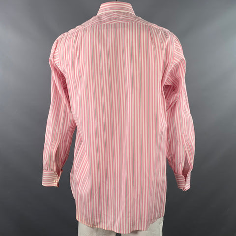 TURNBULL & ASSER Vintage Size L Pink White Stripe Cotton French Cuff Long Sleeve Shirt