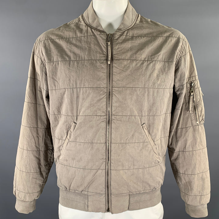 JOHN ELLIOTT Size XL Khaki Quilted Cotton Blend Bomber Jacket