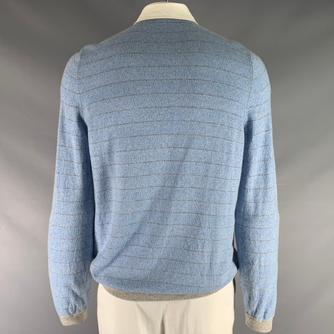 BRUNELLO CUCINELLI Size 48 Blue Grey Stripe Cashmere Polo Pullover