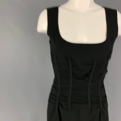 DOLCE &amp; GABBANA Taille 6 Robe de cocktail sans manches froncée en mélange d'acétate noir
