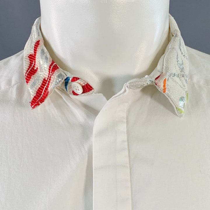 HAIDER ACKERMANN Size M White Cotton Hidden Placket Short Sleeve Shirt