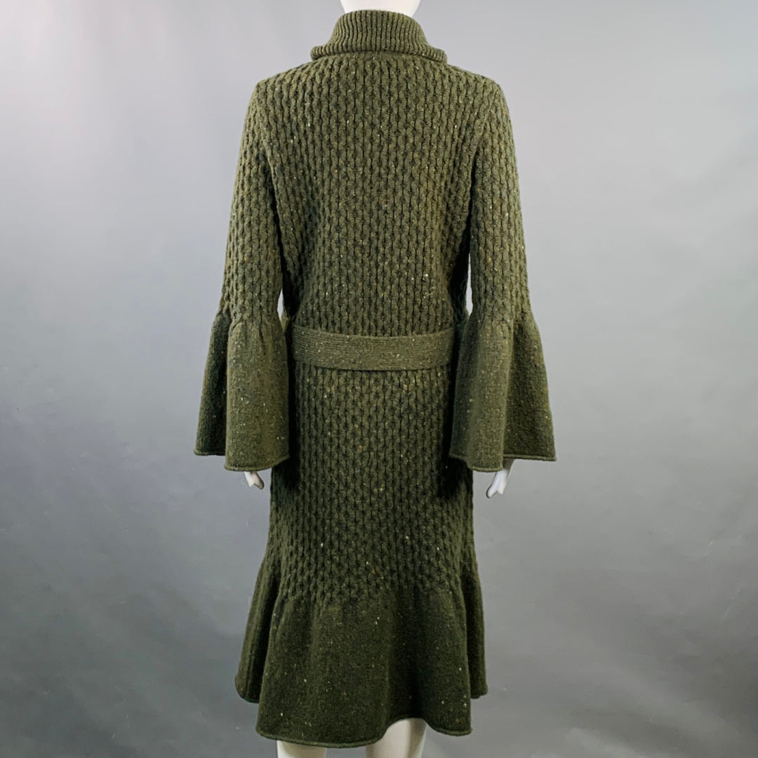 CAROLINA HERRERA Size XS Green Virgin Wool Cashmere Blend Cable Knit Coat
