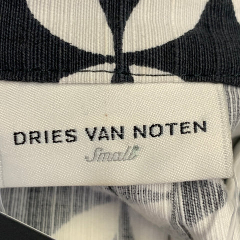 DRIES VAN NOTEN Size S Black White Cotton Geometric Short Sleeve Jacket Blazer