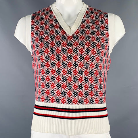 BLACK FLEECE Size L White Red Black Diamond Cotton V-Neck Vest