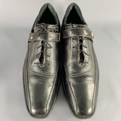 COLE HAAN Size 9.5 Black Contrast Stitch Leather Lace-Up Shoes