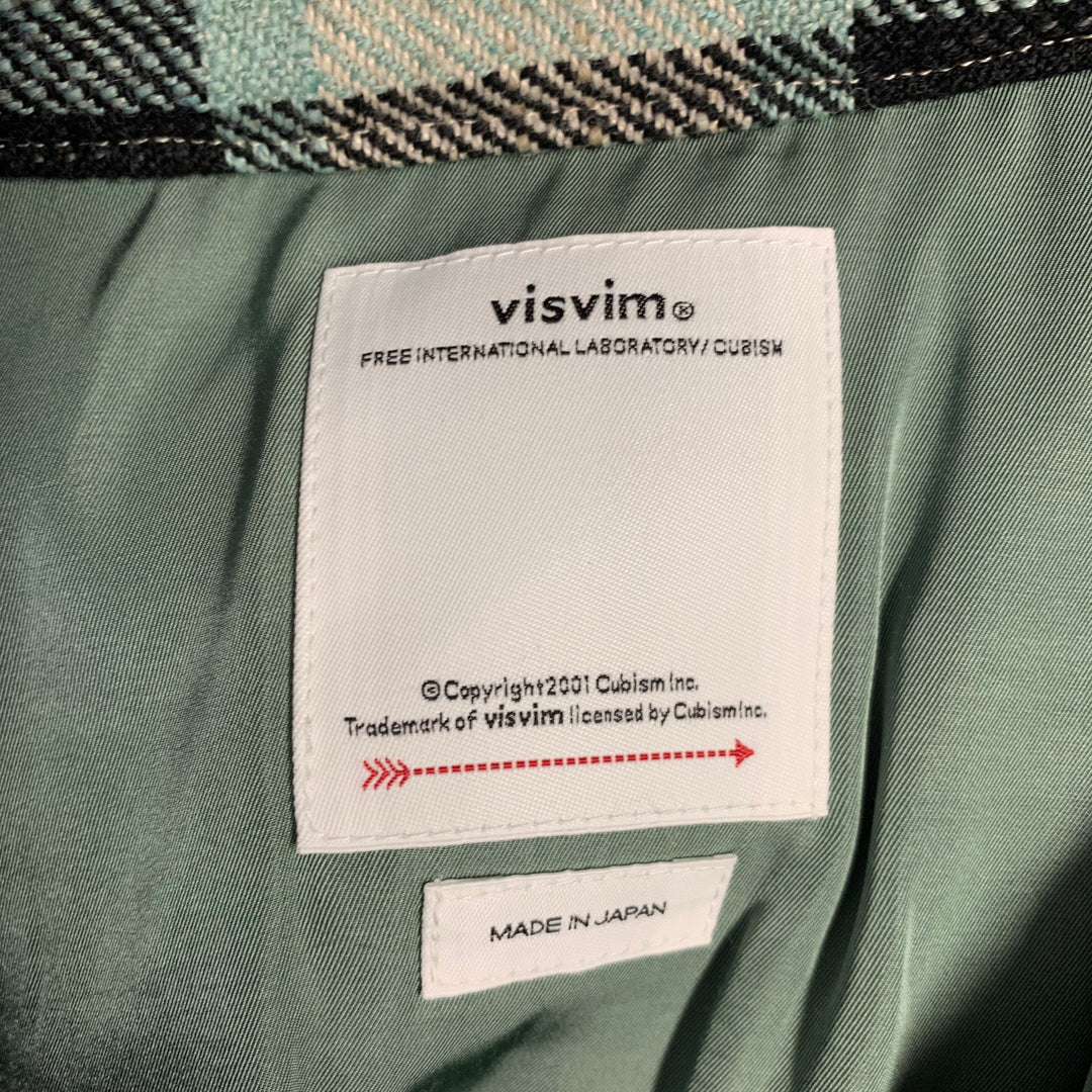 VISVIM Size L Black Green Beige Plaid Wool Linen Down Filled Jacket